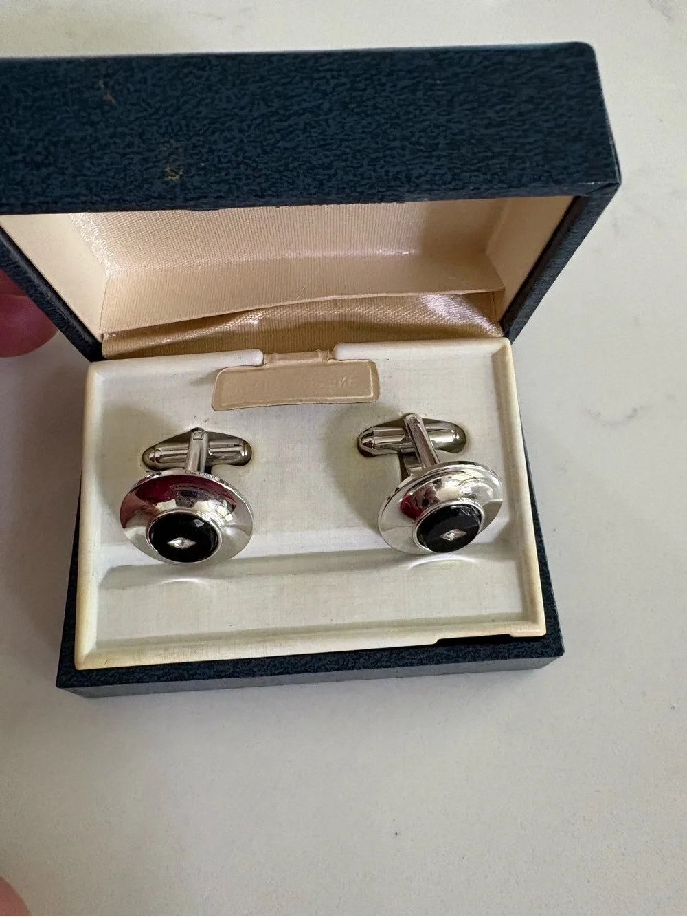 Silver Cufflinks with Black Stone